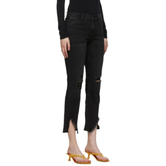 NWOT FRAME 29 Black Denim Le High Straight Side Fray Jeans in Killington Size 29 - Picture 6 of 16